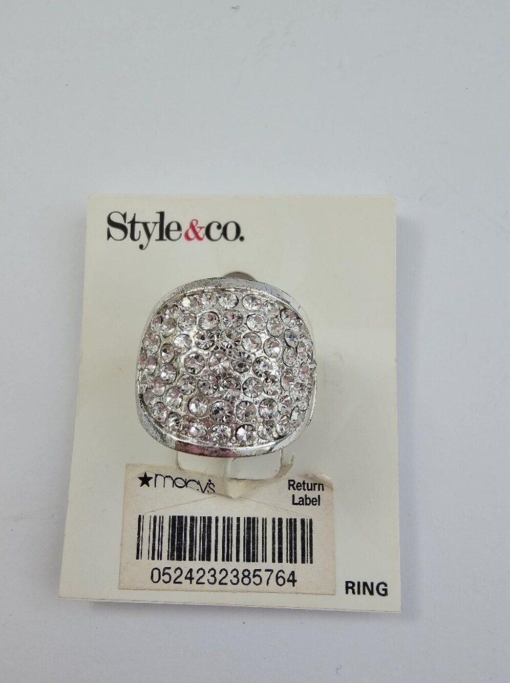 NWT Style & Co Silver Tone Domed Pavé Crystal Stretch Cocktail Ring​